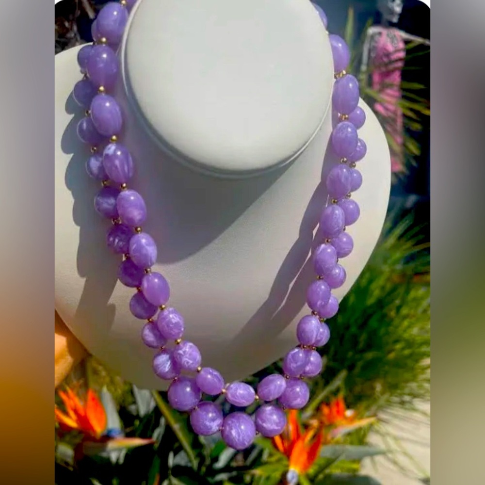 2 Pcs - Vintage Lucite Amethyst Beaded Necklace